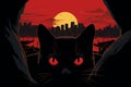 Cityscape Silhouettes: Vivid-Eyed Abstract Black Cats in Urban Setting Royalty Free Stock Photo