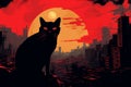 Cityscape Silhouettes: Vivid-Eyed Abstract Black Cats in Urban Setting Royalty Free Stock Photo