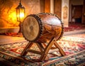 Evocative studio shot captures a traditional doumbek drum with lantern light Royalty Free Stock Photo