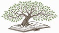 Old tree of knowledge from book. Wisdom, learning literary roots, vector design Generative AI Royalty Free Stock Photo