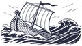 Viking Drakkar Longship on a Rough Ocean Voyage Art vector design Generative AI Royalty Free Stock Photo
