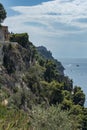 Evocative view of the Amalfi coast. Landscape. views of the rocky hills overlooking the sea and wild vegetation Royalty Free Stock Photo