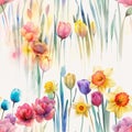 Watercolor Spring Elegance: Tulips and Daffodils in Pastel Hues