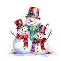 Elegant Snowman Family Illustration for Holiday Artwork on White Background