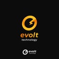 Evolt energy power technology logo with small caps E letter, circle, and bolt lightning icon symbol vector