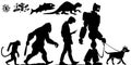 Evolution bacteria to human to robot walking dog king vector graphics illustration Royalty Free Stock Photo