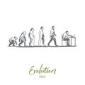 Evolution, businessman, programmer, primitive concept. Hand drawn isolated vector.