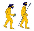 Evolution, Darwin Theory Concept. Cro-magnon Caveman With Stone Evolve To Homo Sapiens With Spear In Hand