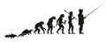 The evolution of a fisherman from fish, through other intermediate links, such as monkey, primitive man and others.