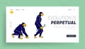Evolution, Human Development Process Website Landing Page. Monkey Primate Evolve Steps From Ape to Upright Homo Sapiens