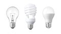 Evolution of Light bulb. tungsten bulb, fluorescent bulb and LED Royalty Free Stock Photo