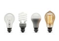 Evolution of Light Bulbs: Incandescent, CFL, LED, and Edison Bulb Royalty Free Stock Photo