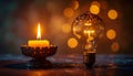 Evolution of Light Candle and Edison Bulb Royalty Free Stock Photo