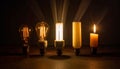 The Evolution of Light From Candle to Modern Bulb Royalty Free Stock Photo
