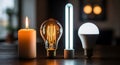 The evolution of light from candle to modern LED Royalty Free Stock Photo