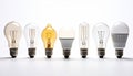 The Evolution of Light A Row of Diverse Light Bulbs Royalty Free Stock Photo