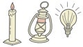 The Evolution of Light Sources: Candle, Lantern, and Light Bulb, vector design Generative AI Royalty Free Stock Photo