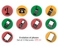 Evolution phones icosn isolated on background. Modern flat pictogram, business, marketing, internet