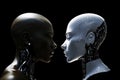 The Evolution of Robotics: A Human-like Robot Head Confronts a Futuristic Counterpart, ai generative