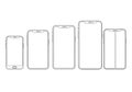 Evolution of smartphone screen sizes from compact to expansive designs shown in silhouette Royalty Free Stock Photo