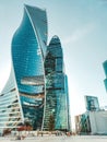 Evolution tower of Moscow International Business Center. Moscow city high-rise buildings. Business office scyscrapers complex Royalty Free Stock Photo