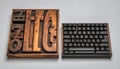 Evolution of Typing Vintage Letterpress and Modern Keyboard Royalty Free Stock Photo