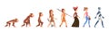 Evolution of woman. Hunter girl, homo sapiens and monkey. From primate to human and android. Cartoon fashion adult and