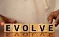 EVOLVE word written on wood block. EVOLVE text on wooden table for your desing, concept Royalty Free Stock Photo