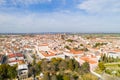 Evora drone aerial view on a sunny day with historic buildings city center and church in Alentejo, Portugal Royalty Free Stock Photo