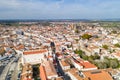 Evora drone aerial view on a sunny day with historic buildings city center and church in Alentejo, Portugal Royalty Free Stock Photo