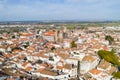 Evora drone aerial view on a sunny day with historic buildings city center and church in Alentejo, Portugal Royalty Free Stock Photo