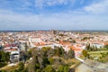 Evora drone aerial view on a sunny day with historic buildings city center and church in Alentejo, Portugal Royalty Free Stock Photo