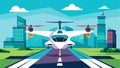 The eVTOL takes off from the sleek helipad its automated navigation system expertly guiding it through the complex and