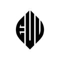 EVU circle letter logo design with circle and ellipse shape. EVU ellipse letters with typographic style. The three initials form a