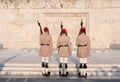 Evzones soldiers marching in Athens, Greece