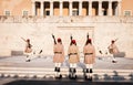 Evzones soldiers marching in Athens, Greece