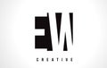 EW E W White Letter Logo Design with Black Square.