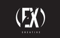 EX E X White Letter Logo Design with Black Background.