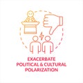 Exacerbate political and cultural polarization red gradient concept icon