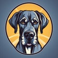 Exaggerated Caricature Great Dane Logo In Flat Cartoon Style