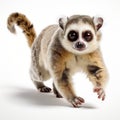 Exaggerated Facial Features: Colorized Slow Loris Running On White Background