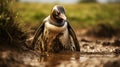 Exaggerated Facial Features A Time-lapse Of A Penguin Taking A Mud Bath Royalty Free Stock Photo