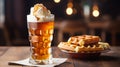 Exaggerated Features: A Cold And Detached Atmosphere Of Beer, Ice Cream, And Waffle Sandwich Royalty Free Stock Photo