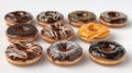 Exaggerated hyper realistic glossy donuts displayed in a box, tempting and vibrant