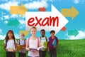 Exam against green field under blue sky Royalty Free Stock Photo