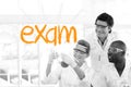 Exam against scientists working in laboratory