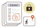 Exam Results and Progress Concept with Checklist, Lock Security, and Navigation Symbol Royalty Free Stock Photo