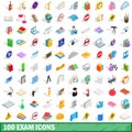 100 exam icons set, isometric 3d style Royalty Free Stock Photo