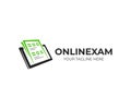 Exam paper and tablet logo template. Online exam vector design