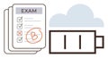 Exam Results with Battery Indicator Reflecting Low Energy and Clouded Thought Process Royalty Free Stock Photo